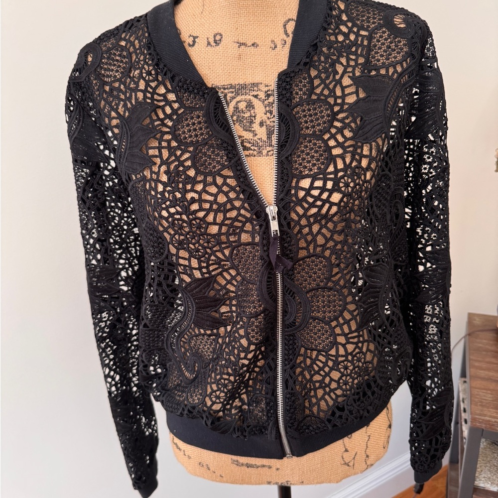 Ella Moss Black Lace Bomber Jacket